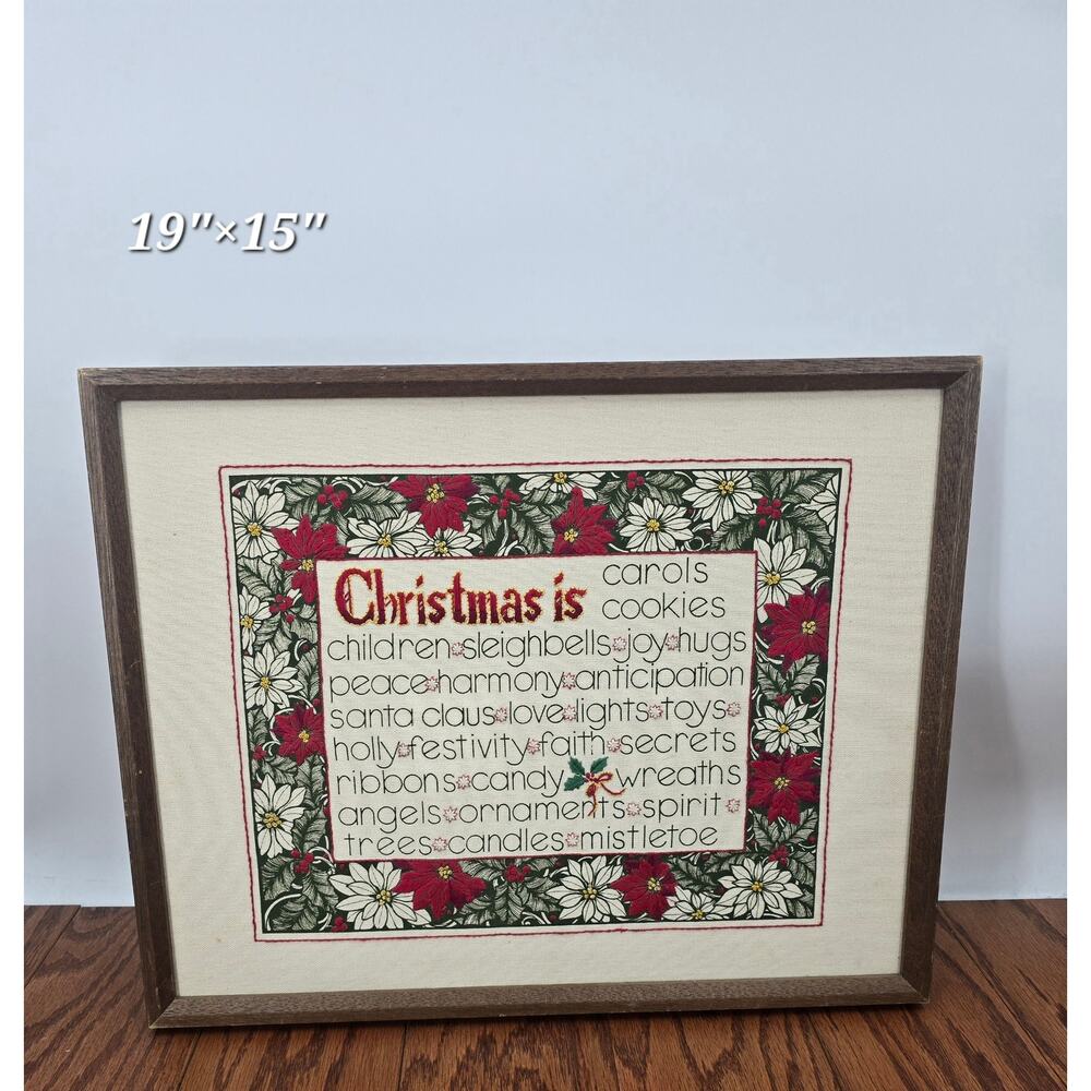 1987 Vintage Framed‎ Christmas Cross-Stitch “Christmas Is…”